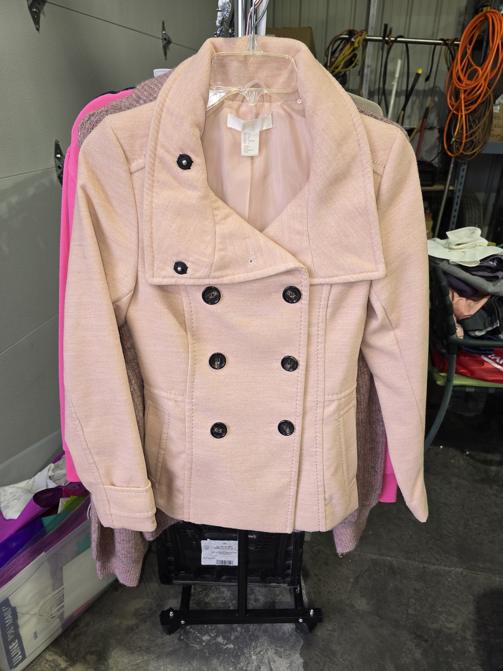 H&M Double-Breasted Pea Coat in Light Pink